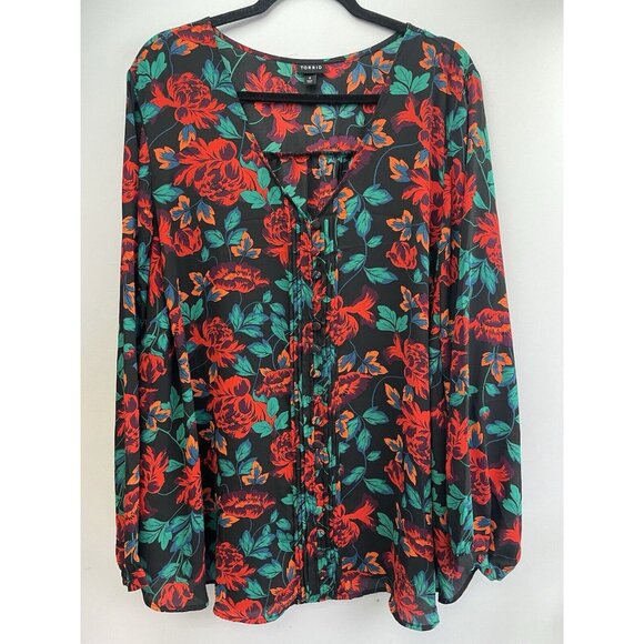 WOMEN'S TORRID GEORGETTE PINTUCK BUTTON-FRONT BLOUSE FLORAL SIZE 4 - Picture 9 of 16